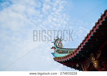 Structure Of The Temple Roof. Dragons Decoration.