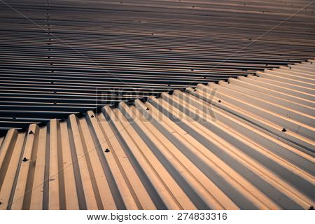 Roof Pattern With Diagonal Straight Lines. Grey And Orange Color.