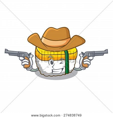 Cowboy Tamago Sushi Isolated On A Mascot