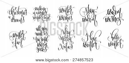 Set Of 10 Hand Lettering Inscription Text To Winter Holiday Desi