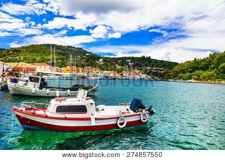 Beautiful Ionian island Paxos, view of Lakka village and bay. Greece