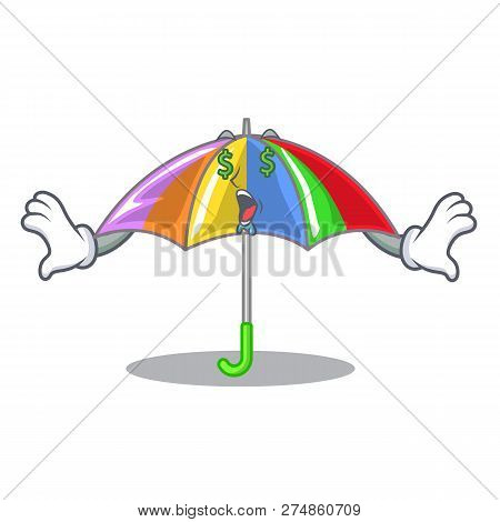 Money Eye Playing Rain With Umbrella Rainbow Cartoon