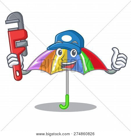 Plumber Playing Rain With Umbrella Rainbow Cartoon