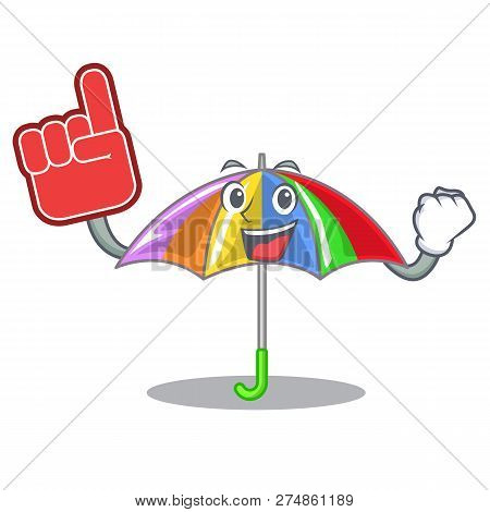 Foam Finger Playing Rain With Umbrella Rainbow Cartoon
