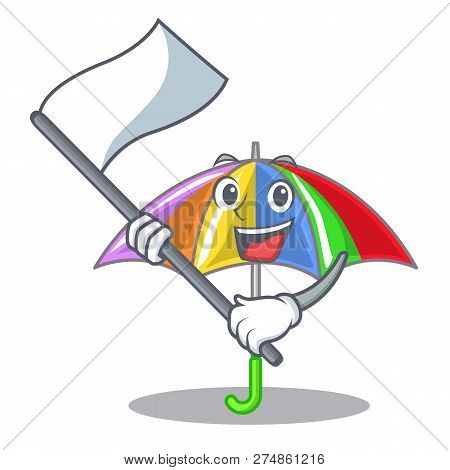 With Flag Playing Rain With Umbrella Rainbow Cartoon
