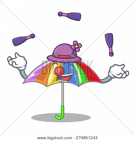 Juggling Playing Rain With Umbrella Rainbow Cartoon