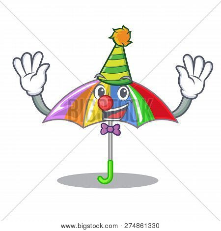 Clown Playing Rain With Umbrella Rainbow Cartoon