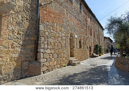 Monteriggioni, Italy - September 26, 2018: View On The Street In Monteriggioni Castle. Tuscany