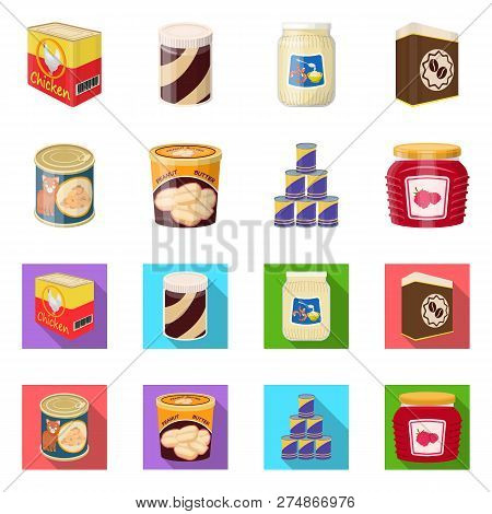 Vector Illustration Of Can And Food Icon. Collection Of Can And Package Stock Vector Illustration.