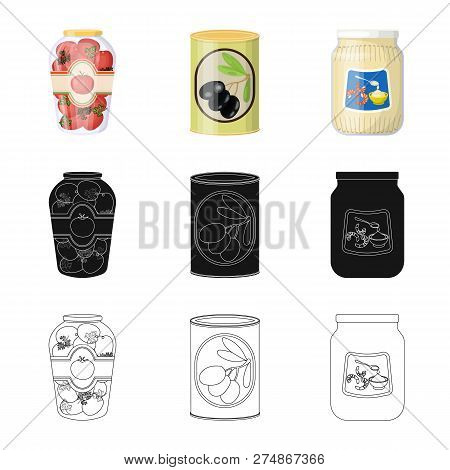 Vector Design Of Can And Food Icon. Set Of Can And Package Stock Vector Illustration.