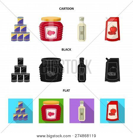 Vector Illustration Of Can And Food Symbol. Set Of Can And Package Vector Icon For Stock.