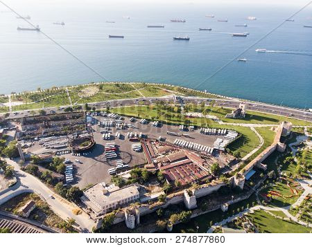 Aerial View Of Bus Station In Istanbul Seaside Yenikapi In Turkey.
