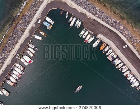 Aerial Drone View Of Marina Pier In Yenikapi Samatya / Istanbul Seaside In Turkey. Cityscape..
