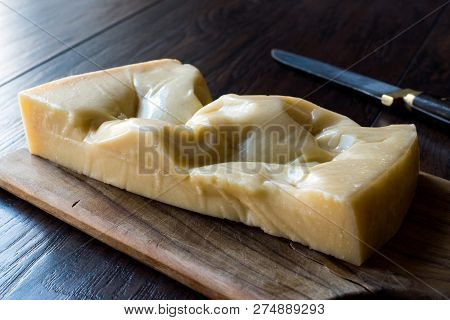 Turkish Traditional Gravyer / Gruyere Cheese From Kars On Wooden Surface