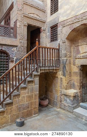 Cairo, Egypt - December 16 2018: Facade Of Ottoman Historic Beit El Set Waseela Building (waseela Ha