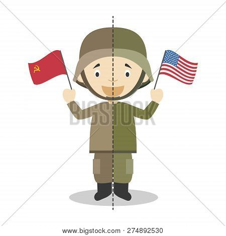 Cold War Soldiers Cartoon Character. Vector Illustration. Kids History Collection.
