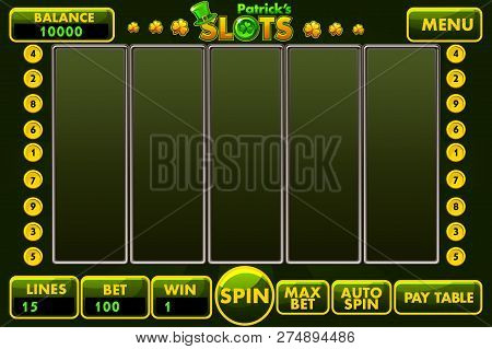Vector Interface Slot Machine Style St.patricks In Green Colored. Complete Menu Of Graphical User In