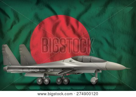 Fighter, Interceptor On The Bangladesh Flag Background. 3d Illustration
