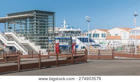 Port Joinville, France - September 18, 2018: View Of The Ferry Terminal Of The Island Of Yeu Which M