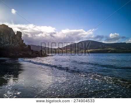 Sunset Over The Famous Dinosaur Bay At Staffin On The Isle Of Skye