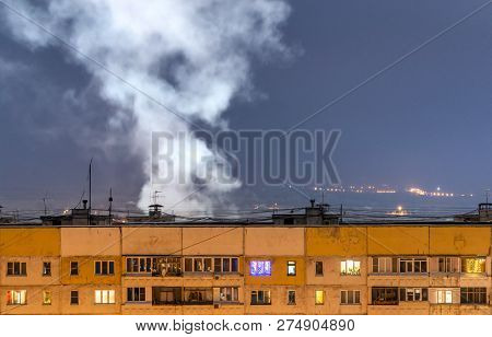 Russian Province High Rise Block Houseroof With Steam Cloud