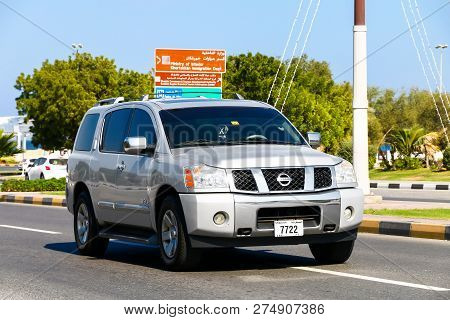 Khor Fakkan, Uae - November 18, 2018: Motor Car Nissan Armada In The City Street.