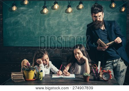 Kids Struggle When They Do Homework So They Need Tutor. Learning At Home. Lesson With Qualified Priv