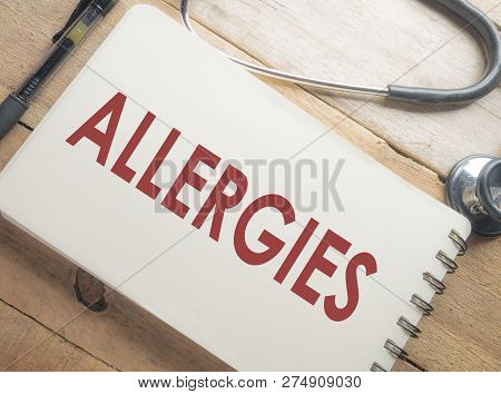 Medical And Health Care Words Writing Typography Lettering Concept, Allergies