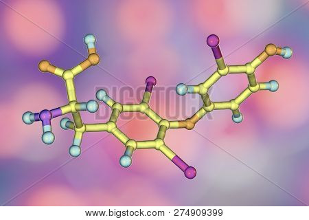 Molecule Of Triiodothyronine, T3, A Hormone Produced By Thyroid Gland, 3d Illustration