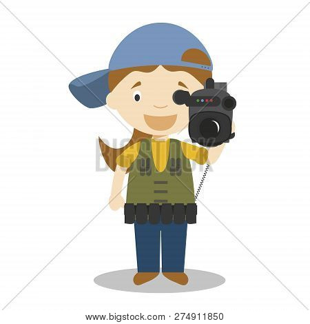 Cute Cartoon Vector Illustration Of A Camerawoman. Women Professions Series