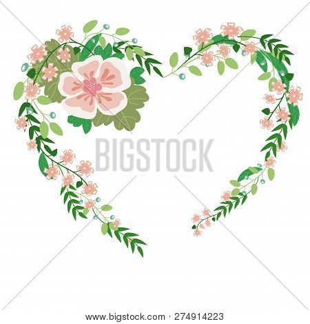 Vintage Brenches Roses Leaves Berries In Shape Of A Heart