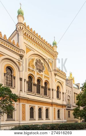Picturesque Facade Of Spanish Synagogue In Josefov, Prague, Czech Republic