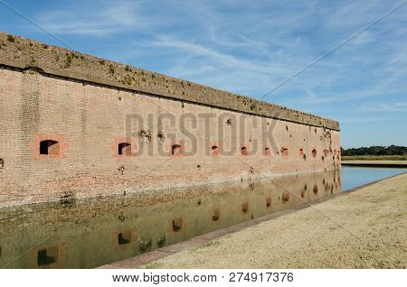 Bullet Holes / Cannon Holes In The Brick Walls Of Fort Pulaski National Monument In Georgia From The