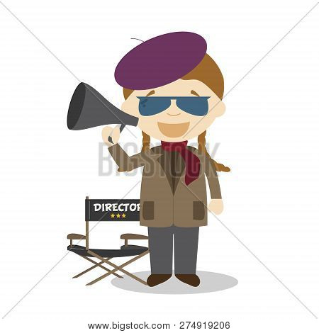 Cute Cartoon Vector Illustration Of A Filmmaker. Women Professions Series