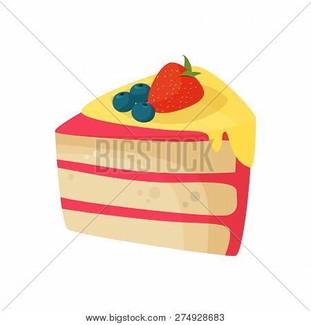 Biscuit Cake With Berries Illustration. Pink, Paste, Cream, Strawberry. Food Concept. Vector Illustr