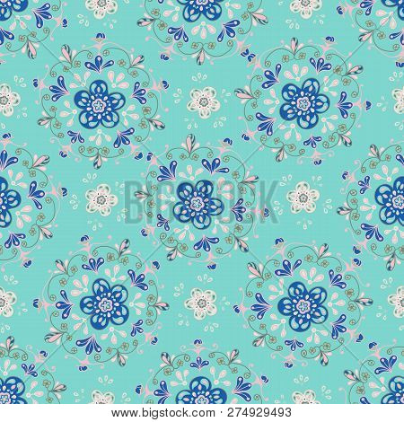 Blue Floral Mandala With A Turquoise Background