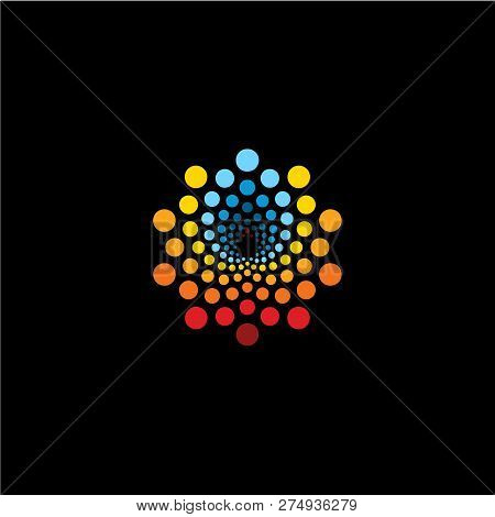 Abstract Round Shape From Circles. Flower Petals With Bud. Isolated Vector Logo Template On Black Ba