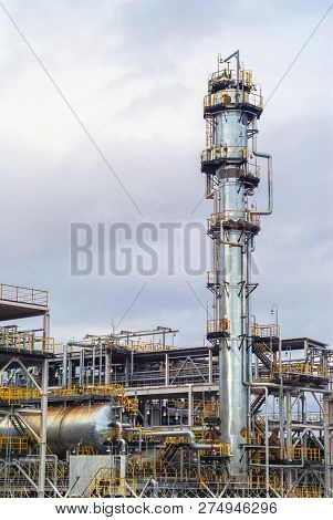 Fluid Catalytic Cracking Unit (fcc) In A Modern Chemical Factory. Equipment Of Oil Refinery.