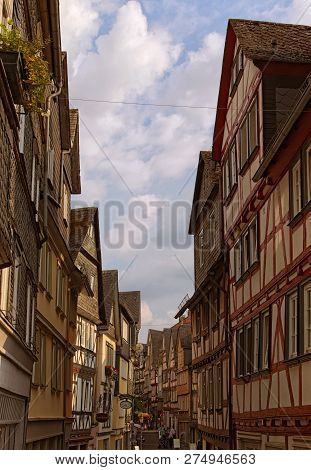 Wetzlar, Germany-september 05, 2018: Medieval Street In Historic Part Of Wetzlar City. The Typical A