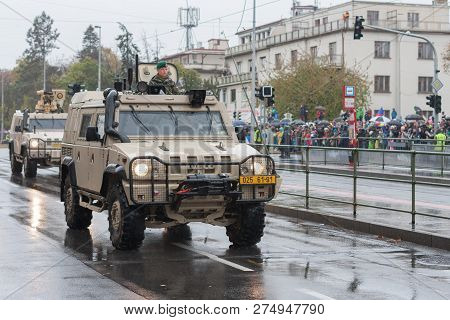 Soldiers Of Czech Army Are Riding Iveco Lmv  On Military Parade