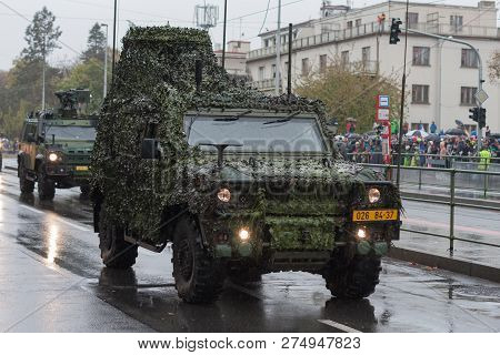 Soldiers Of Czech Army Are Riding Iveco Lmv  On Military Parade