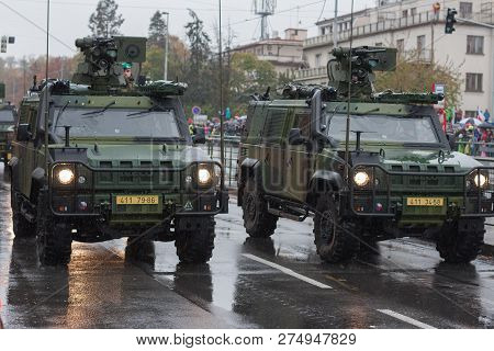 Soldiers Of Czech Army Are Riding Iveco Lmv  On Military Parade