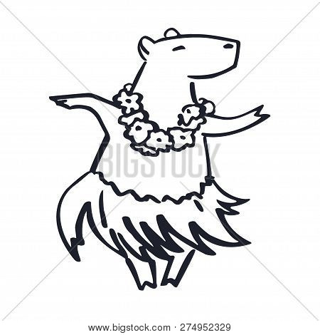 Cute Hawaii Costumed Dancer Cartoon Capybara Mascot For Site, Infographics, Video, Animation, Websit