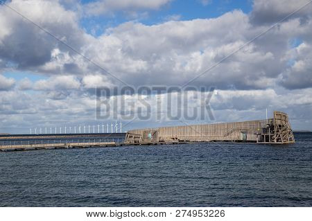 Copenhagen, Denmark - October 03, 2018: Kastrup Sea Bath, A Circular Wooden Structure With Seating A