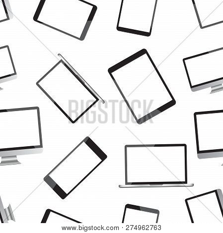 Realistic Smartphone, Tablet, Laptop And Desktop Computer Monito
