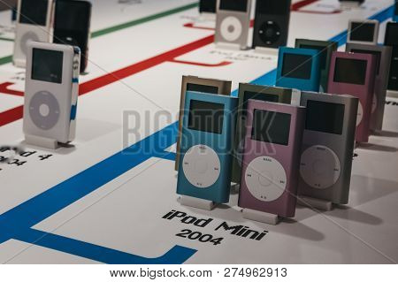 Prague, Czech Republic - August 28, 2018: Range Of Ipods Inside Apple Museum In Prague, The Largest 