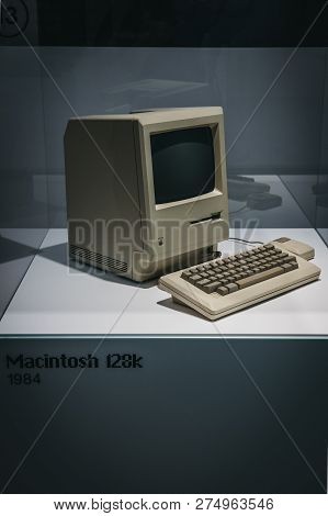 Prague, Czech Republic - August 28, 2018: Macintosh 128k Computer On Display Inside Apple Museum In 
