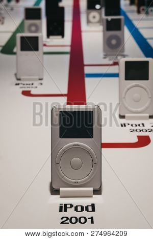 Prague, Czech Republic - August 28, 2018: Range Of Ipods Inside Apple Museum In Prague, The Largest 