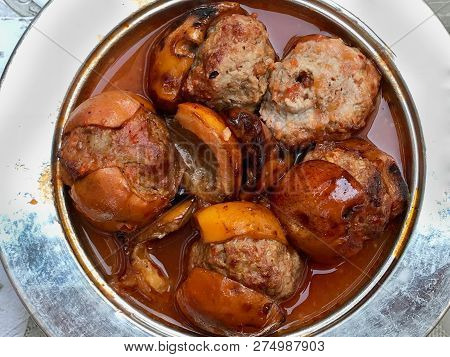 Turkish New World Kebab With Loquat / Japanese Medlar Fruit With Silver Plate / Yeni Dunya Kebap. Ju