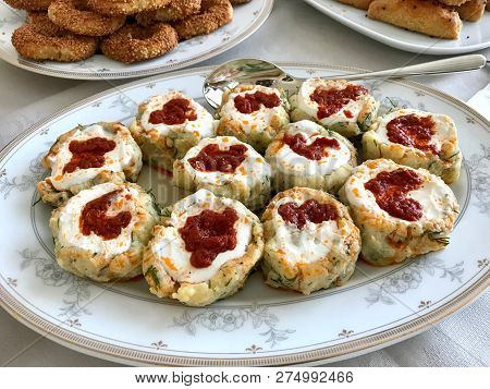 Turkish Potato Dumplings (manti) With Yogurt And Sauce / Patates Mantisi. Traditional Organic Food.